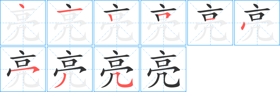 亮字的笔顺分步演示