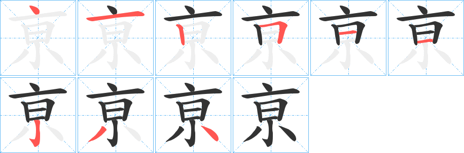 亰字的笔顺分步演示