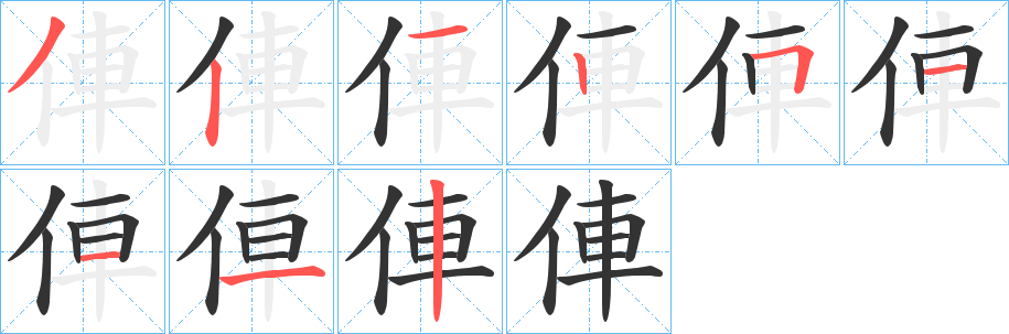 俥字的笔顺分步演示