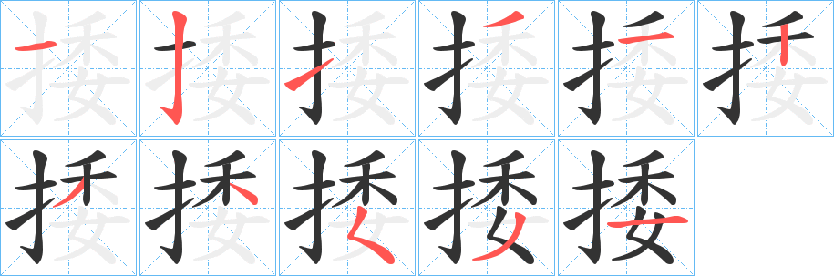 捼字的笔顺分步演示