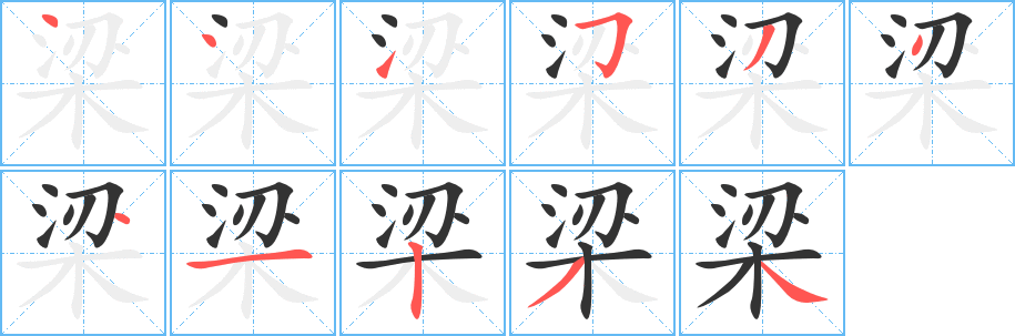 梁字的笔顺分步演示