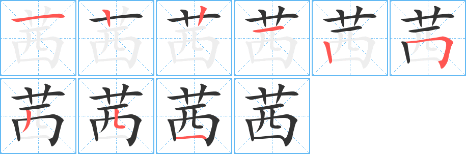 茜字的笔顺分步演示