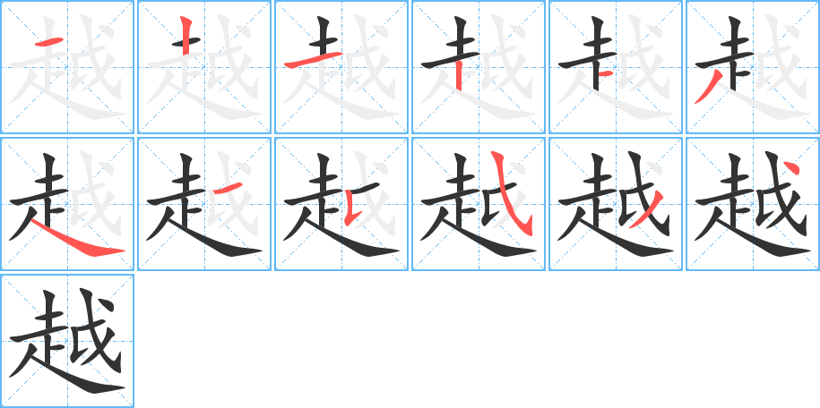 越字的笔顺分步演示