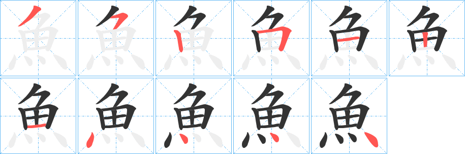 魚字的笔顺分步演示