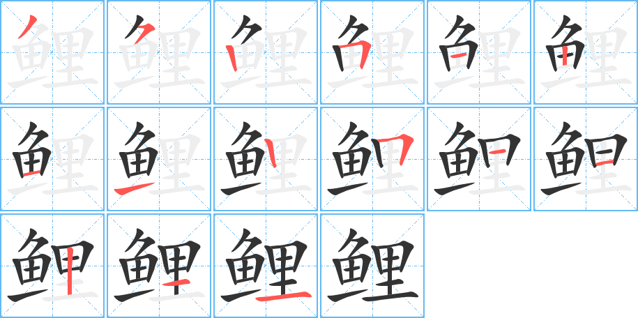 鲤字的笔顺分步演示